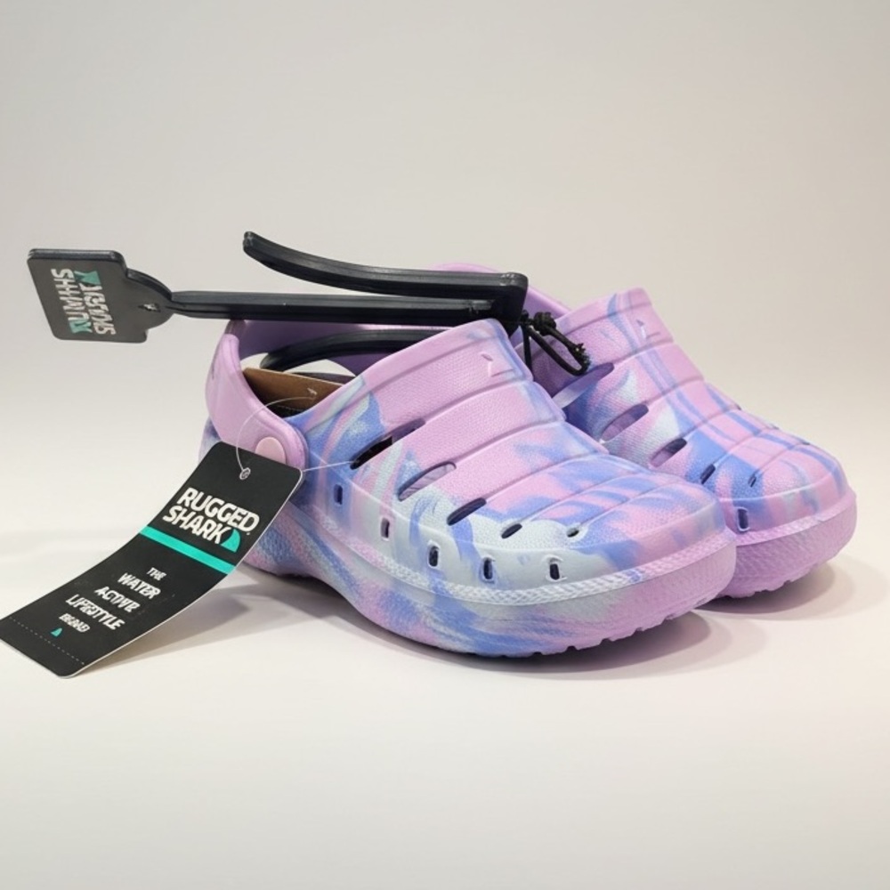 Rugged Shark Kids Tie Dye Water Clogs (Purple Blue) EVA Sandals (NWT)